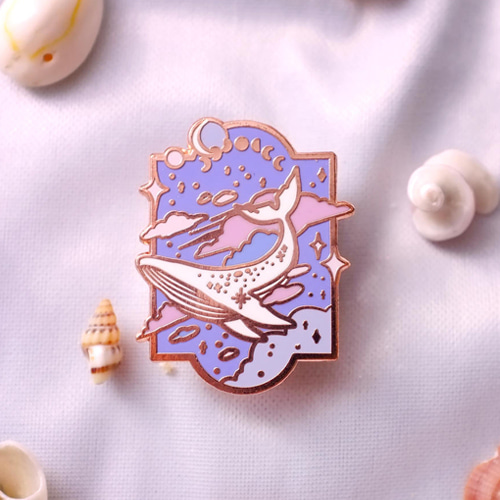 Mythical Animal Sky Whale (Cloud Realm) Enamel Pin (Lavender)