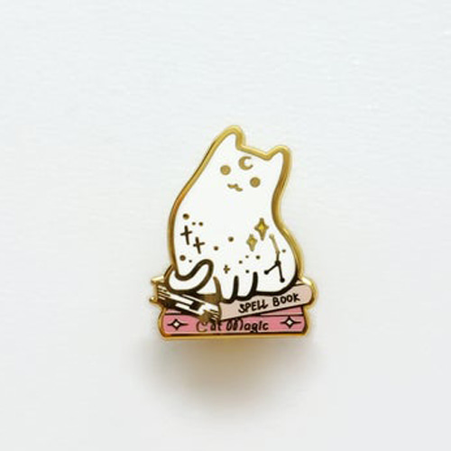 Witch Spell Book Cat Enamel Pin(White)