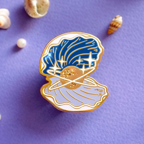 Pearl Sea Shell Enamel Pin (Blue)