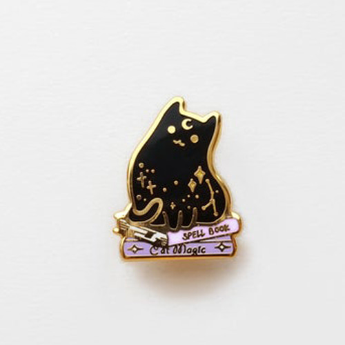 Witch Spell Book Cat Enamel Pin(Black)