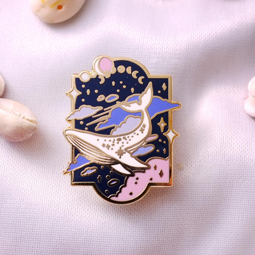 Mythical Animal Sky Whale (Cloud Realm) Enamel Pin (Navy)